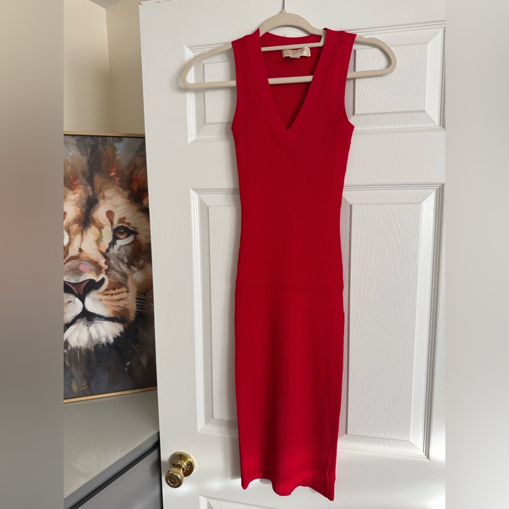 MICHAEL Michael Kors Red Sleeveless V-Neck Midi Dress